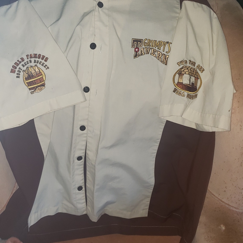 Disney's grumpy's tavern button-up shirt